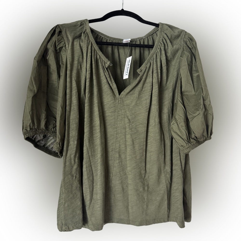 Old Navy Olive Puff Sleeve Top NWT